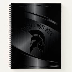 Black Metallic Look Roman Helmet Custom Text Notebook