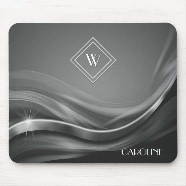 Black Metallic Luxury Monogram Mouse Pad (Front)