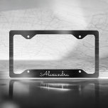 Black Metallic Modern Brushed Metal Monogram License Plate Frame<br><div class="desc">Modern Black Faux Foil Brushed Metal Elegant Monogram License Plate. This monogrammed License Plate can be customized to include your first name and makes a great Sweet 16 Birthday or Christmas gift for your Car.</div>