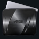 Black Metallic Modern Geometric Design Laptop Sleeve<br><div class="desc">Black shiny metallic look,  stainless steel pattern. Custom and optional monogram. Available on other products and can be requested for any of the products offered at Zazzle. Shine is a digital illusion and not real metallic shine.</div>