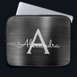 Black Metallic Modern Stainless Steel Monogram Laptop Sleeve<br><div class="desc">Black and Grey Faux Stainless Steel Metallic Foil Modern and Elegant Monogram Sleeve. This monogrammed personalized laptop sleeve can be customized to include your initial and first name and makes a perfect Christmas or Birthday Gift.</div>