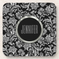 Black & Metallic Silver Damasks