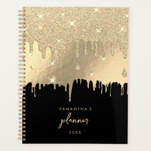 Black & Metallic Silver Foil Glitter Drips Script  Planner