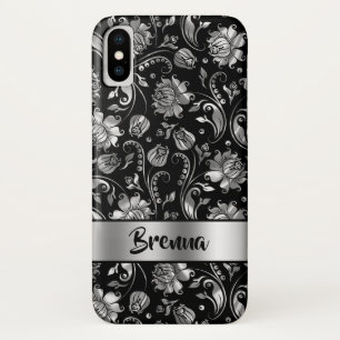 Black & Metallic Silver Grey Damask Pattern Case-Mate iPhone Case