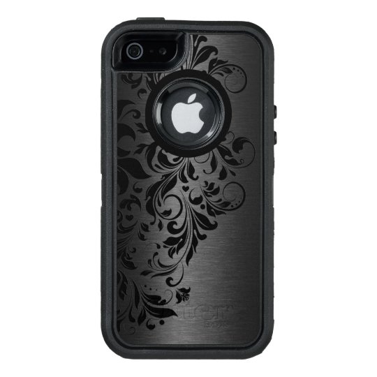 Black Metallic Texture & Black Floral Lace OtterBox Defender iPhone Case