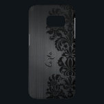 Black Metallic Texture & Floral Lace Accent Samsung Galaxy S7 Case<br><div class="desc">Black brushed aluminum metallic texture print and black vintage ornate floral lace accent. Custom and optional monogram.</div>