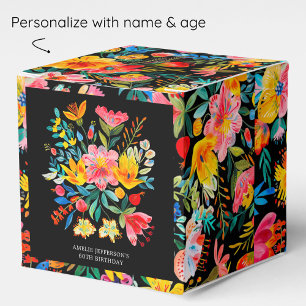 Black Mexican Bright Floral Fiesta Birthday Favor Box