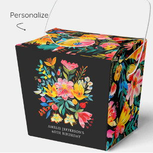 Black Mexican Bright Floral Fiesta Birthday Favor Box