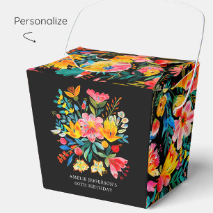 Black Mexican Bright Floral Fiesta Birthday Favor Box