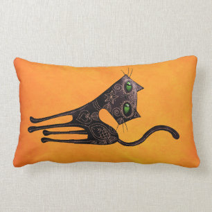 Black Mexican Day of The Dead Cat Lumbar Pillow
