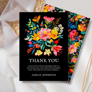 Black Mexican Fiesta Floral Theme  Thank You Card