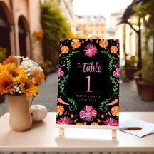 Black Mexican Floral Fiesta Wedding Table Number