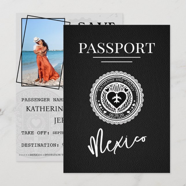 Black Mexico Passport Save The Date (Front/Back)