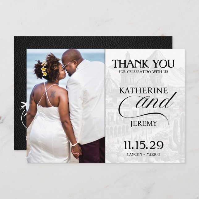 Black Mexico Passport Thank You Card (Front/Back)