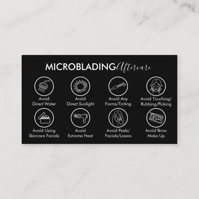 Black Microblading Healing Aftercare Instructions Business Card (Back)