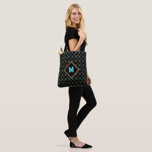 black mid century modern abstract retro pattern  tote bag