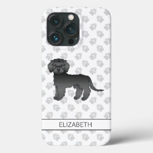 Black Mini Goldendoodle Cartoon Dog & Name iPhone 13 Pro Case