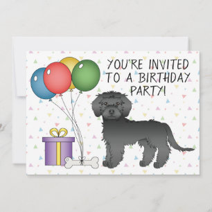 Black Mini Goldendoodle Cute Cartoon Dog Birthday Invitation