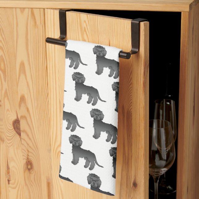 Black Mini Goldendoodle Cute Cartoon Dog Pattern Kitchen Towel (Thirds Fold)