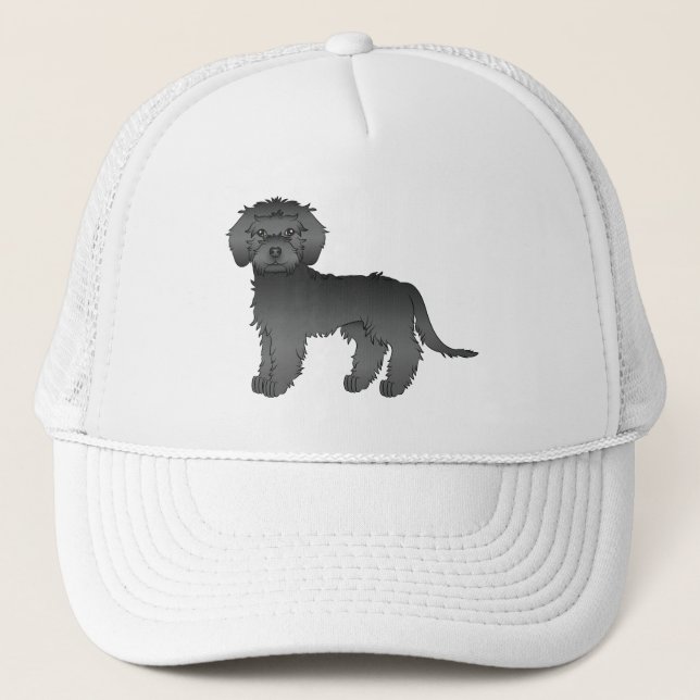 Black Mini Goldendoodle Cute Cartoon Dog Trucker Hat (Front)