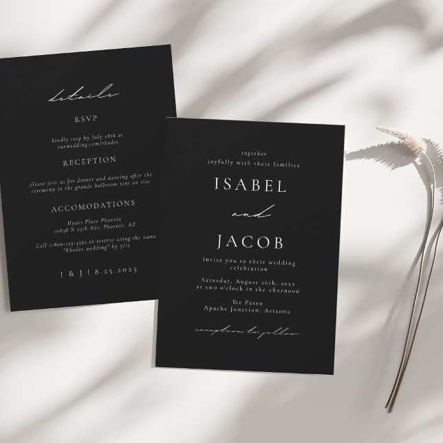 Black Minimal All in One Wedding 2024 Invitation (Creator Uploaded)