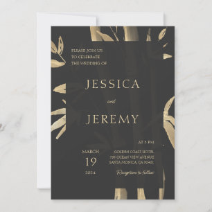 Black Minimal Bamboo Japanese Asian Wedding Invitation