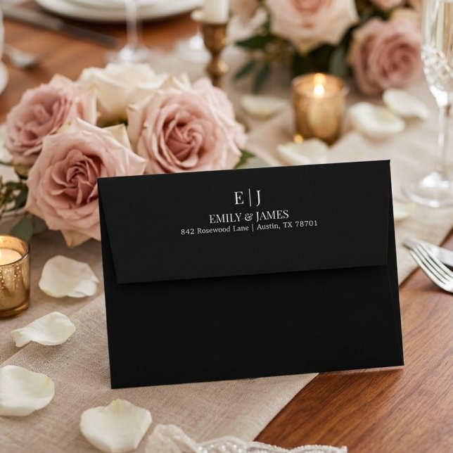 Black Minimal Chic Wedding Envelope (You can choose background colors and change the text color as well.)