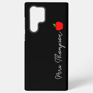Black Minimal Custom Name Teacher Red Apple Gift Samsung Galaxy Case