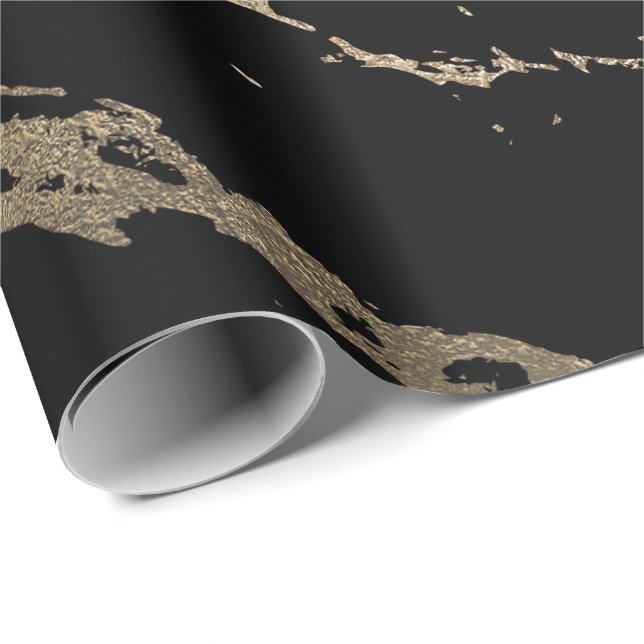 Black Minimal Deluxe Gold Marble Shiny Glam Wrapping Paper (Roll Corner)