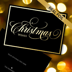 Black Minimal Elegant Christmas Typography Foil Holiday Card