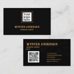 Black Minimal Gold Chic Luxury Custom Logo QR Code Business Card