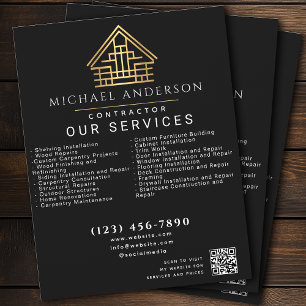 Black Minimal Home Building Construction QR Code Flyer