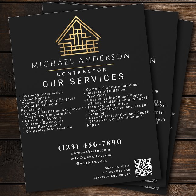 Black Minimal Home Building Construction QR Code Flyer (Creator Uploaded)