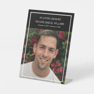 Black Minimal In Loving Memory Custom Photo Pedestal Sign