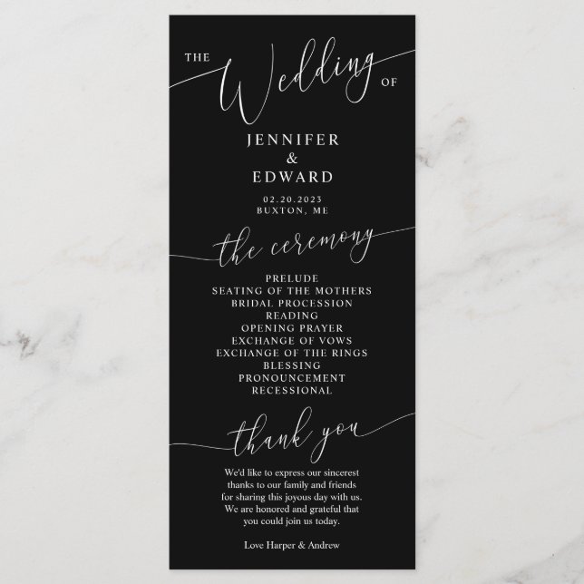 Black Minimal Mariage Ceremony Programme (Devant)