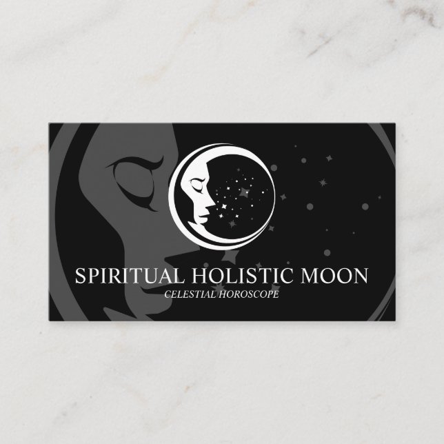 Black Minimal Modern Celestial Spiritual Moon Star Business Card (Front)