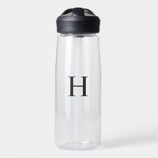 Black Minimal Modern Elegant Monogram Water Bottle