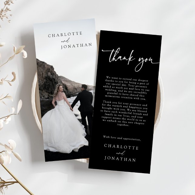 Black Minimal Modern Photo Wedding Thank You Card (Creator Uploaded)
