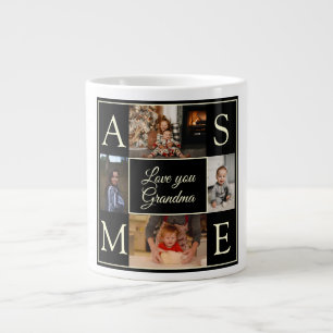 Black Minimal Monogram Photo Love You Grandma Large Coffee Mug