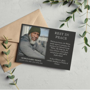 Black Minimal Photo Repos En Paix Faire-part