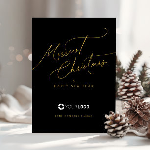 Black Minimal Script Merriest Christmas Company Holiday Card