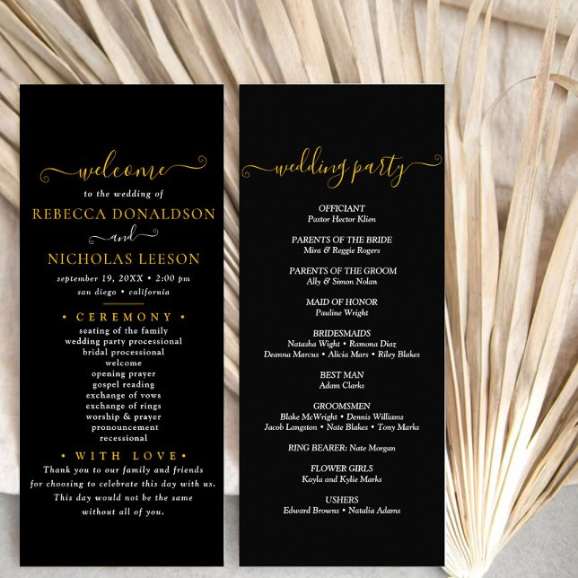 Black Minimal Script Text Wedding Program (Creator Uploaded)