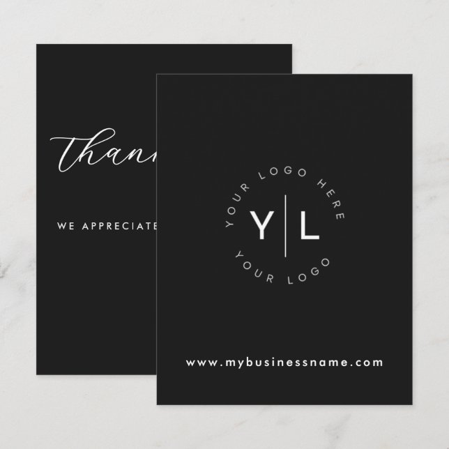 Black Minimal Thank You Insert Small Business Card (Front/Back)