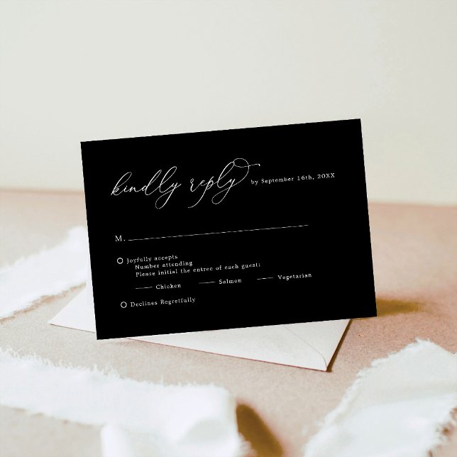 Black Minimal Wedding Meal Choice RSVP Card (Creator Uploaded)