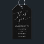 Black Minimal Wedding Thank You Gift Tags<br><div class="desc">Minimal and simple wedding favour tag featuring modern script text that says "thank you" at the top on a black background.</div>