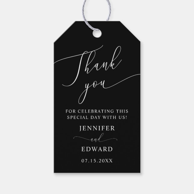 Black Minimal Wedding Thank You Gift Tags (Front)
