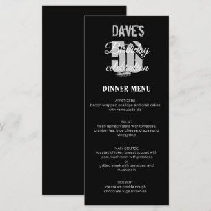 Black Minimalist 50th Any Birthday Party  Menu