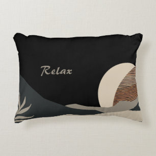 Black Minimalist Abstract Boho Mountains  Accent Pillow
