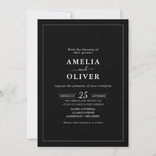 Black Minimalist All-In-One Wedding Invitation