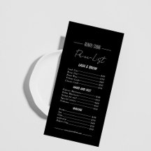 Black Minimalist Beauty Studio Price List